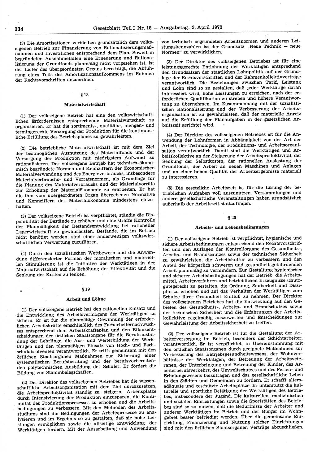 Gesetzblatt (GBl.) der Deutschen Demokratischen Republik (DDR) Teil Ⅰ 1973, Seite 134 (GBl. DDR Ⅰ 1973, S. 134)