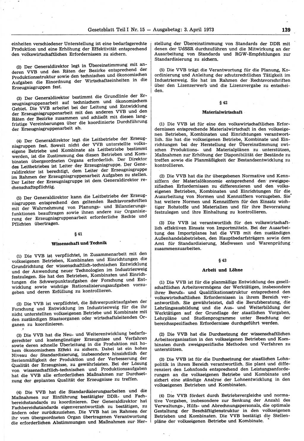 Gesetzblatt (GBl.) der Deutschen Demokratischen Republik (DDR) Teil Ⅰ 1973, Seite 139 (GBl. DDR Ⅰ 1973, S. 139)