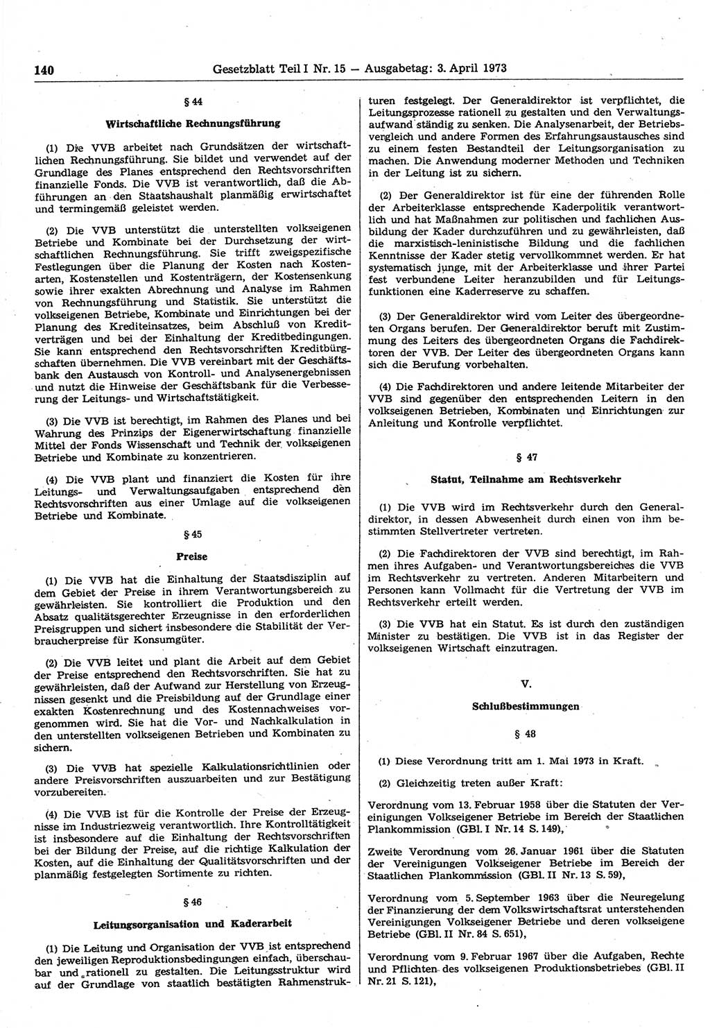 Gesetzblatt (GBl.) der Deutschen Demokratischen Republik (DDR) Teil Ⅰ 1973, Seite 140 (GBl. DDR Ⅰ 1973, S. 140)