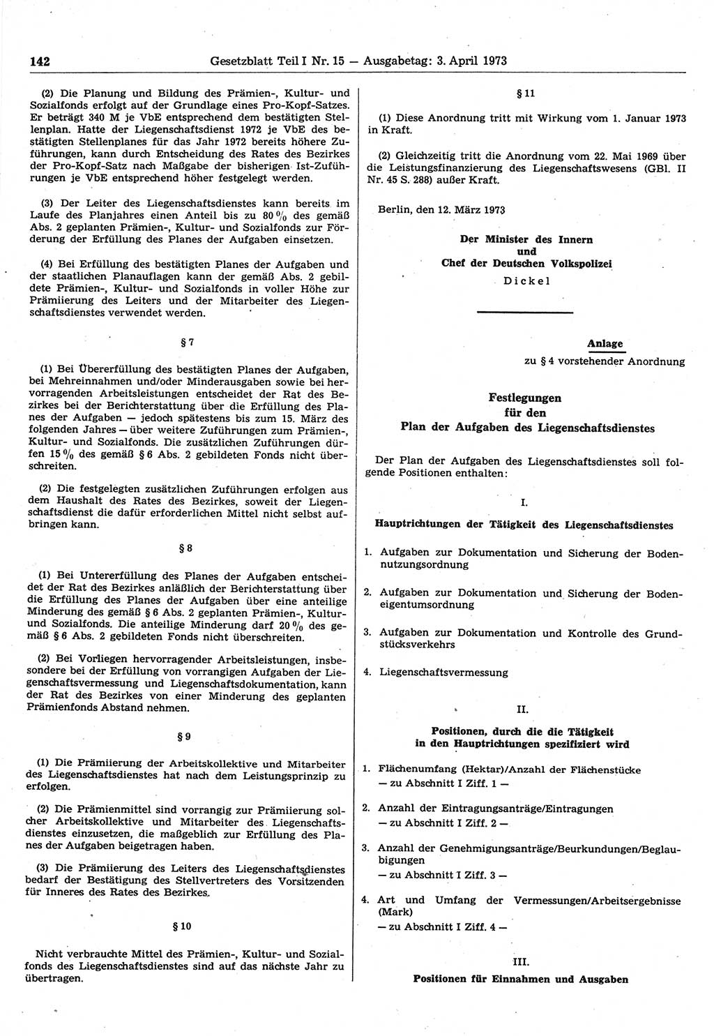 Gesetzblatt (GBl.) der Deutschen Demokratischen Republik (DDR) Teil Ⅰ 1973, Seite 142 (GBl. DDR Ⅰ 1973, S. 142)
