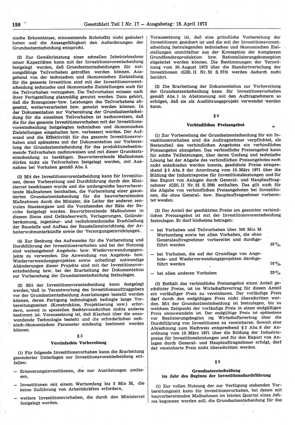 Gesetzblatt (GBl.) der Deutschen Demokratischen Republik (DDR) Teil Ⅰ 1973, Seite 150 (GBl. DDR Ⅰ 1973, S. 150)