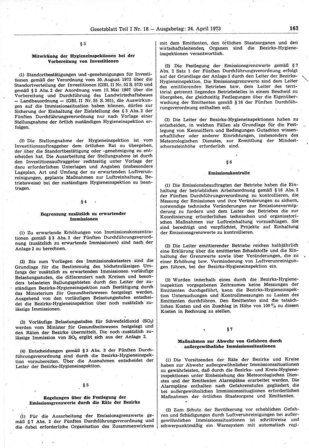 Gesetzblatt (GBl.) der Deutschen Demokratischen Republik (DDR) Teil Ⅰ 1973, Seite 163 (GBl. DDR Ⅰ 1973, S. 163)