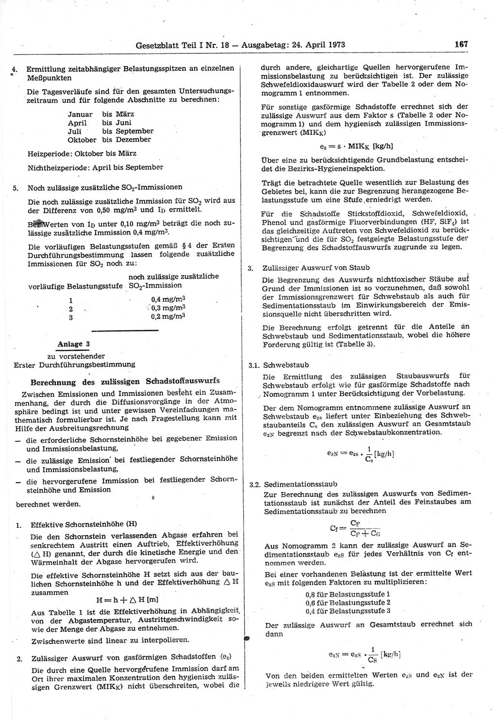 Gesetzblatt (GBl.) der Deutschen Demokratischen Republik (DDR) Teil Ⅰ 1973, Seite 167 (GBl. DDR Ⅰ 1973, S. 167)