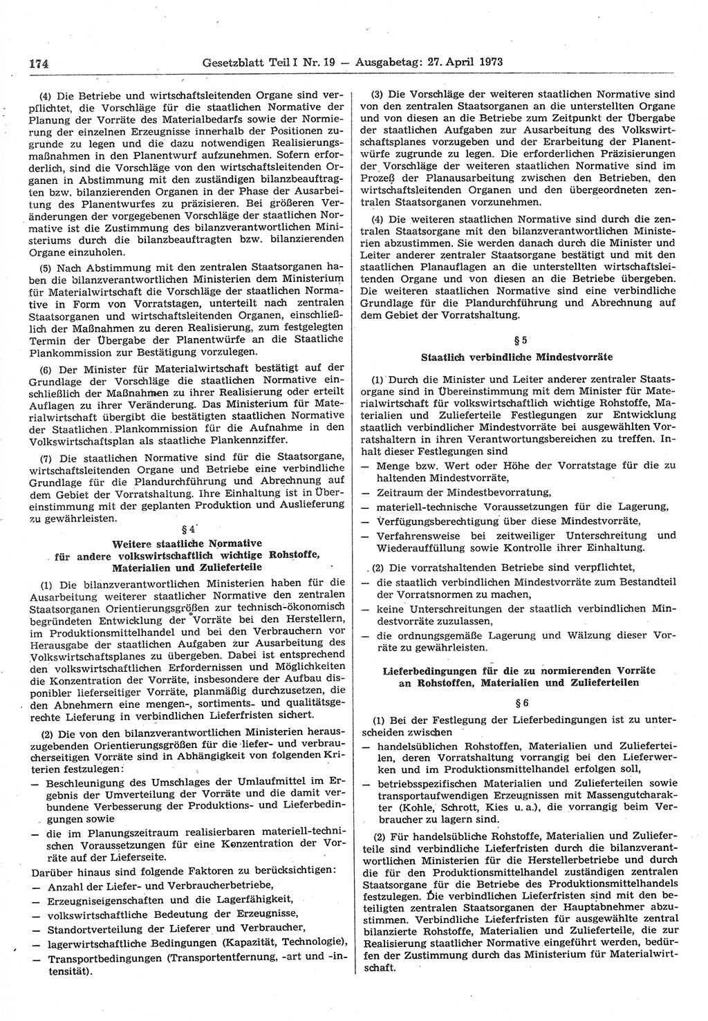 Gesetzblatt (GBl.) der Deutschen Demokratischen Republik (DDR) Teil Ⅰ 1973, Seite 174 (GBl. DDR Ⅰ 1973, S. 174)