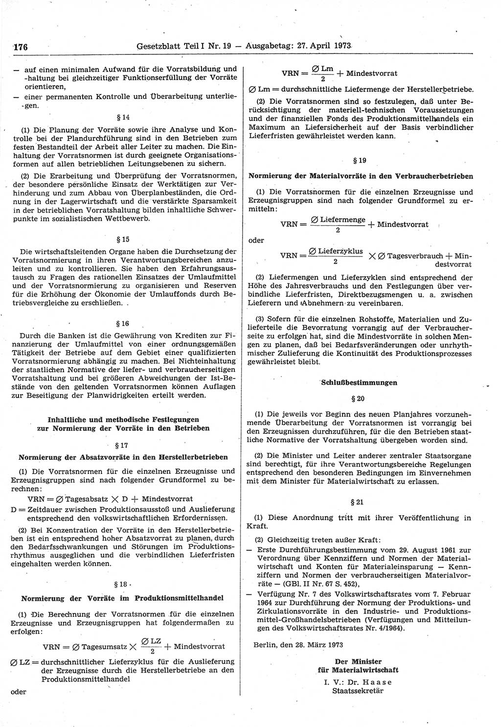 Gesetzblatt (GBl.) der Deutschen Demokratischen Republik (DDR) Teil Ⅰ 1973, Seite 176 (GBl. DDR Ⅰ 1973, S. 176)
