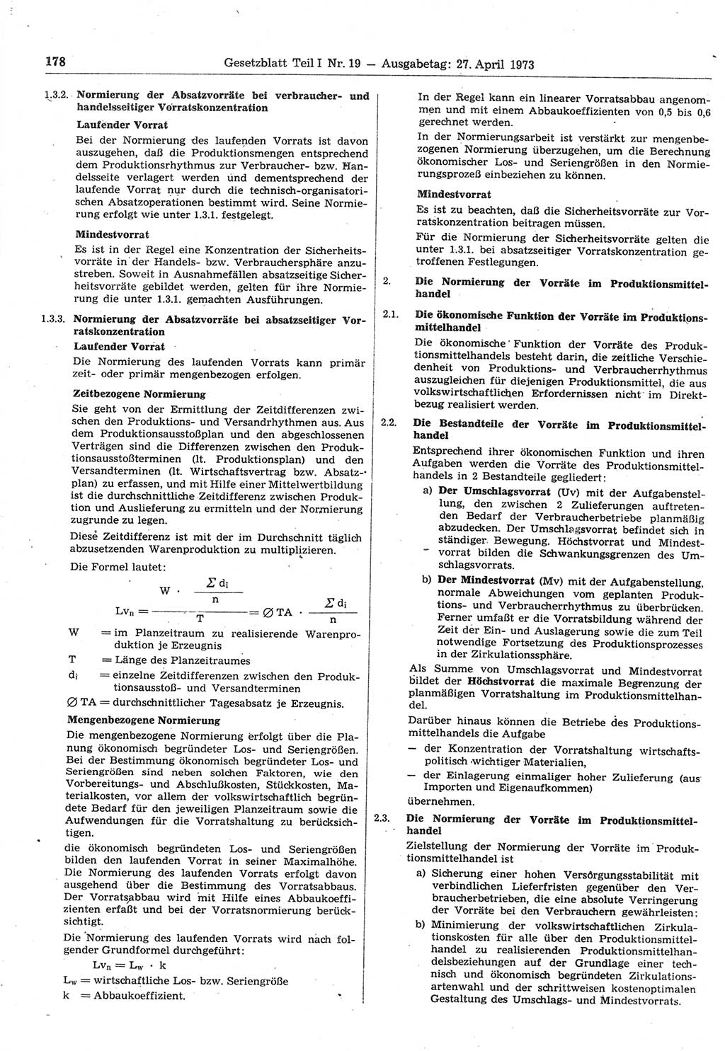 Gesetzblatt (GBl.) der Deutschen Demokratischen Republik (DDR) Teil Ⅰ 1973, Seite 178 (GBl. DDR Ⅰ 1973, S. 178)