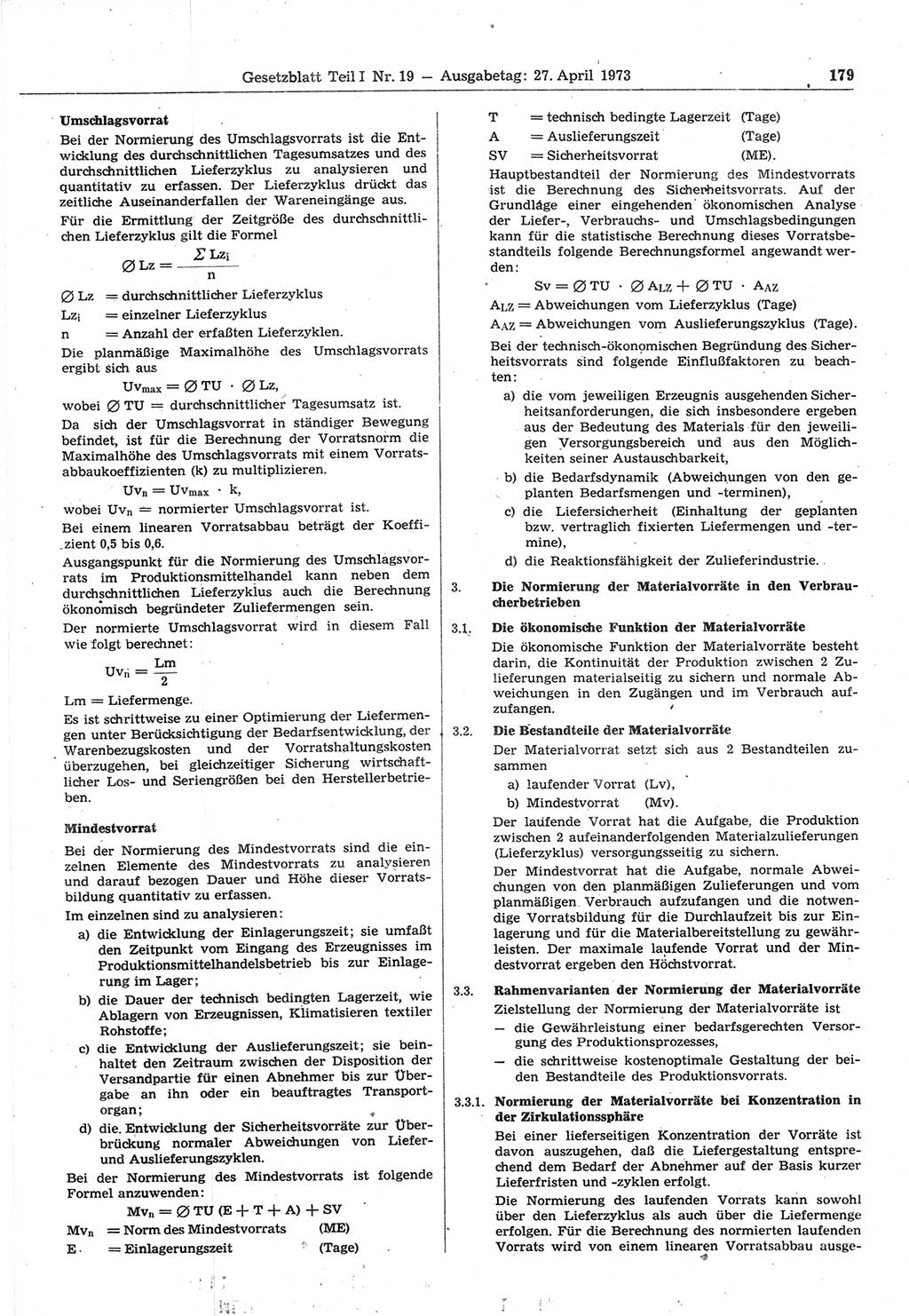 Gesetzblatt (GBl.) der Deutschen Demokratischen Republik (DDR) Teil Ⅰ 1973, Seite 179 (GBl. DDR Ⅰ 1973, S. 179)