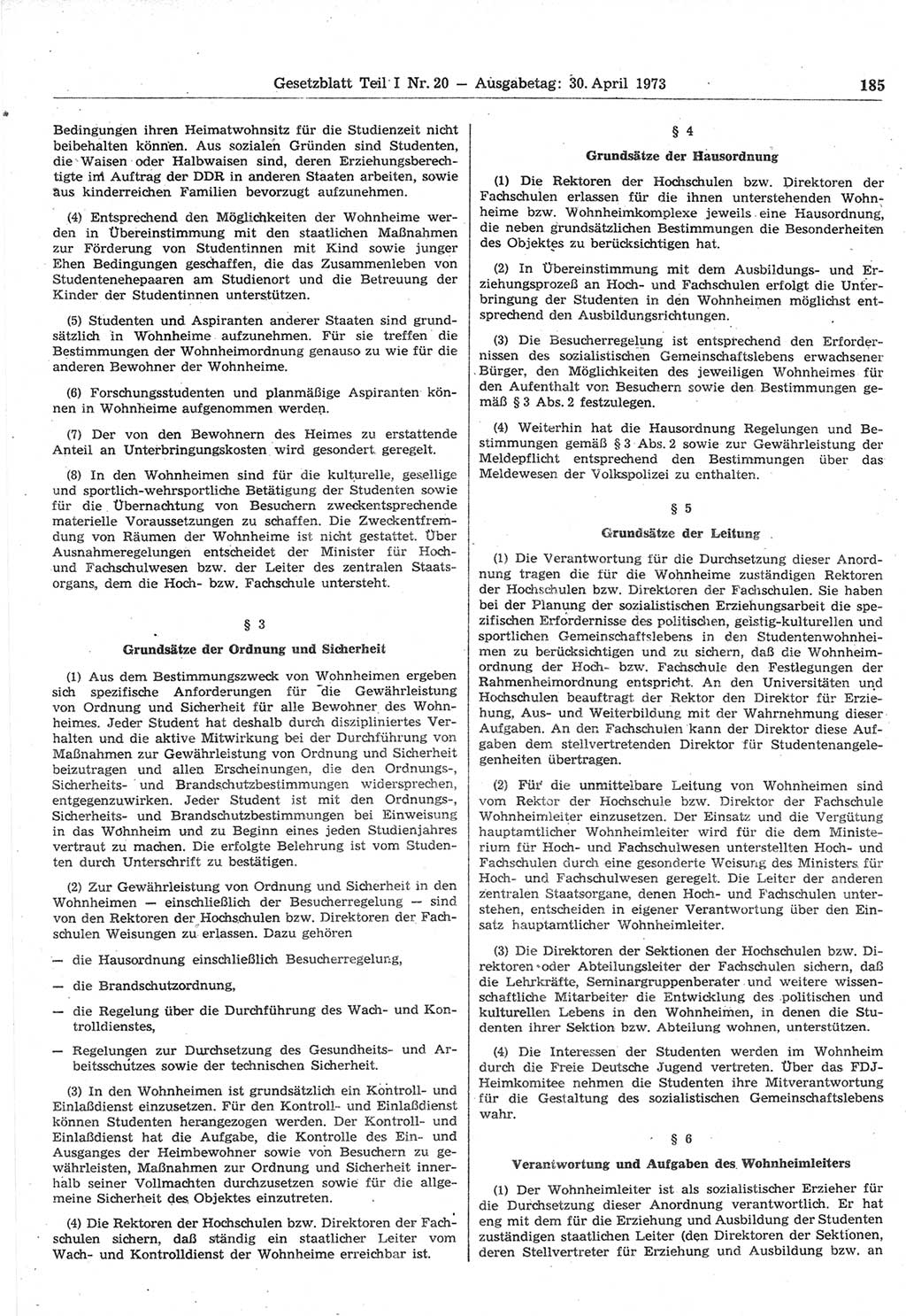 Gesetzblatt (GBl.) der Deutschen Demokratischen Republik (DDR) Teil Ⅰ 1973, Seite 185 (GBl. DDR Ⅰ 1973, S. 185)