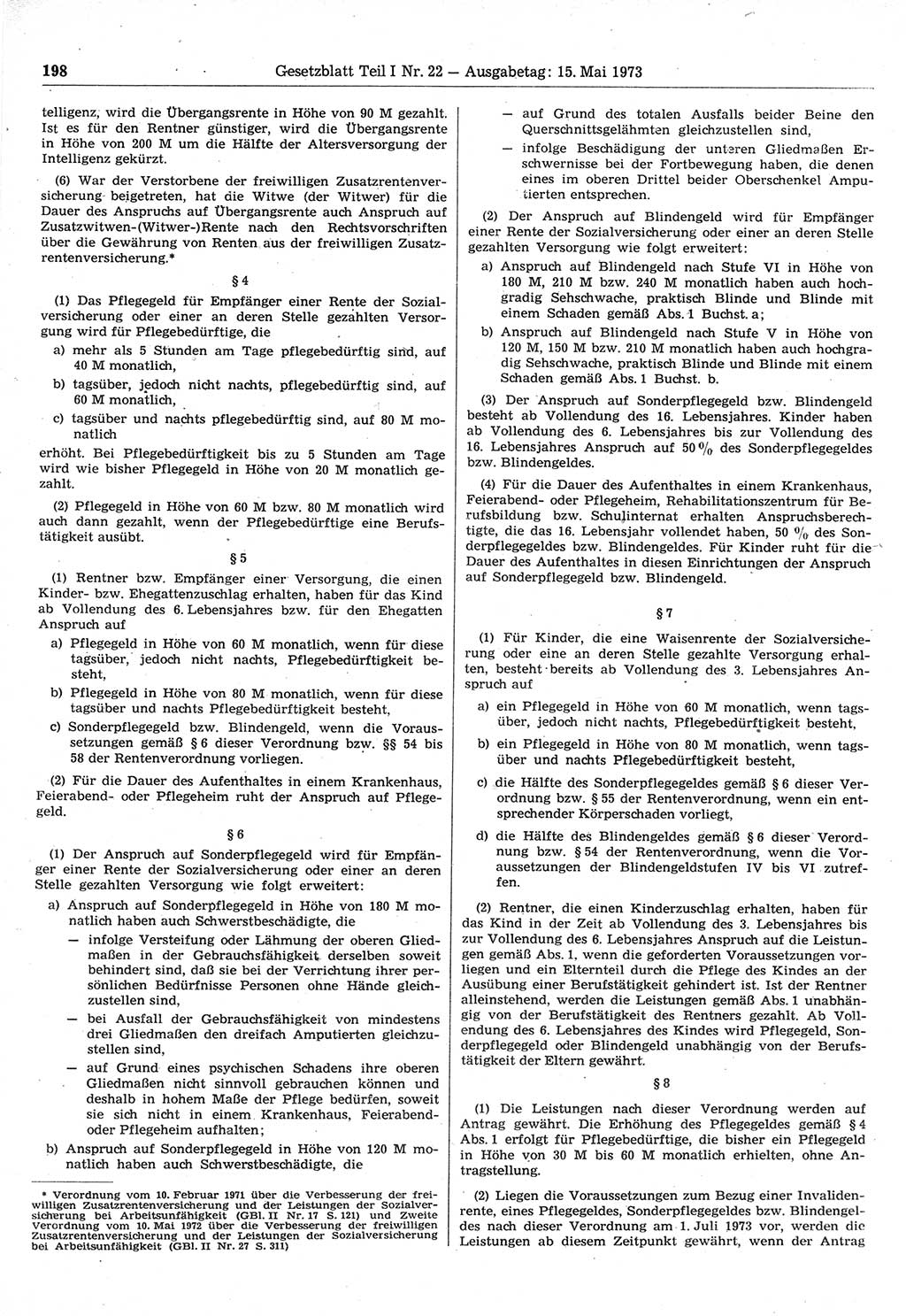 Gesetzblatt (GBl.) der Deutschen Demokratischen Republik (DDR) Teil Ⅰ 1973, Seite 198 (GBl. DDR Ⅰ 1973, S. 198)