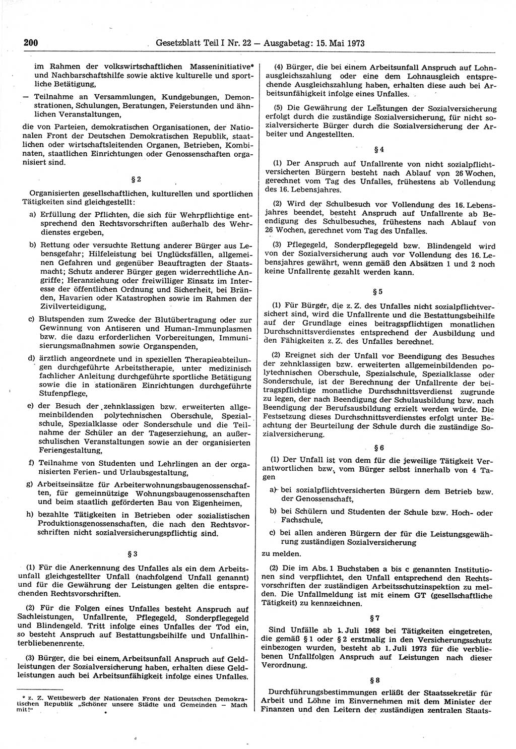 Gesetzblatt (GBl.) der Deutschen Demokratischen Republik (DDR) Teil Ⅰ 1973, Seite 200 (GBl. DDR Ⅰ 1973, S. 200)