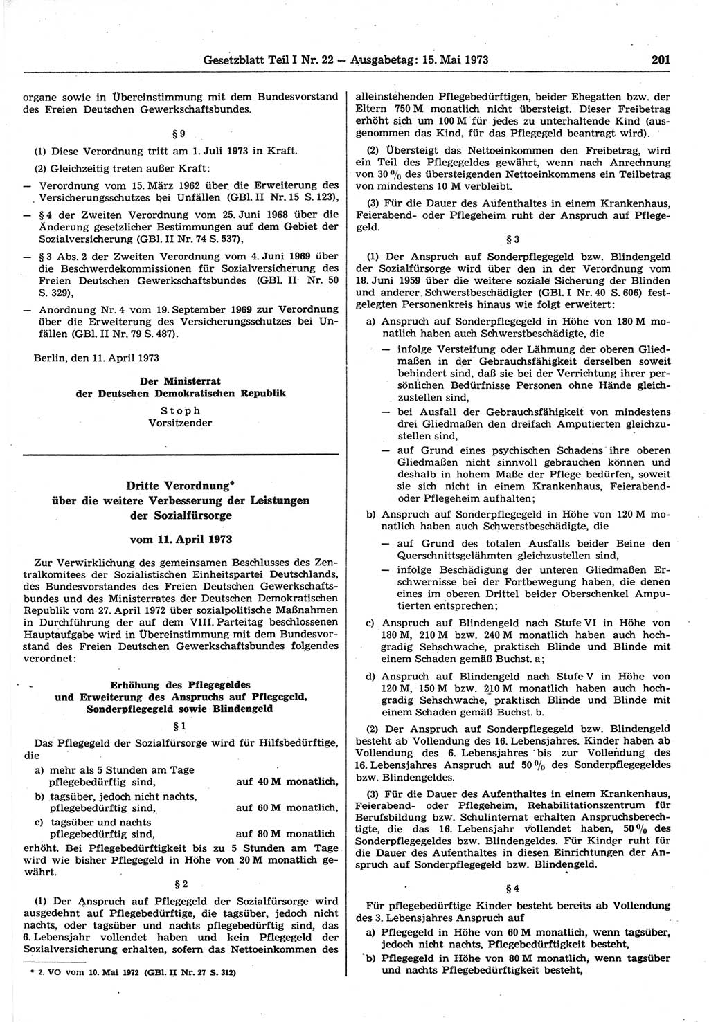 Gesetzblatt (GBl.) der Deutschen Demokratischen Republik (DDR) Teil Ⅰ 1973, Seite 201 (GBl. DDR Ⅰ 1973, S. 201)