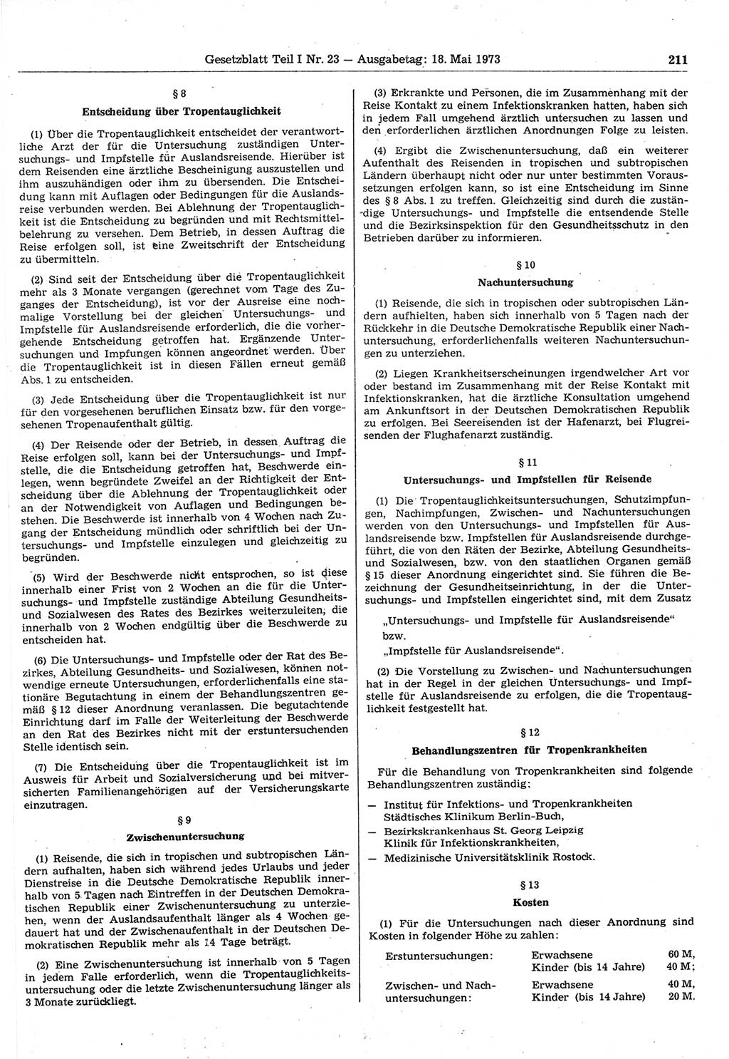 Gesetzblatt (GBl.) der Deutschen Demokratischen Republik (DDR) Teil Ⅰ 1973, Seite 211 (GBl. DDR Ⅰ 1973, S. 211)