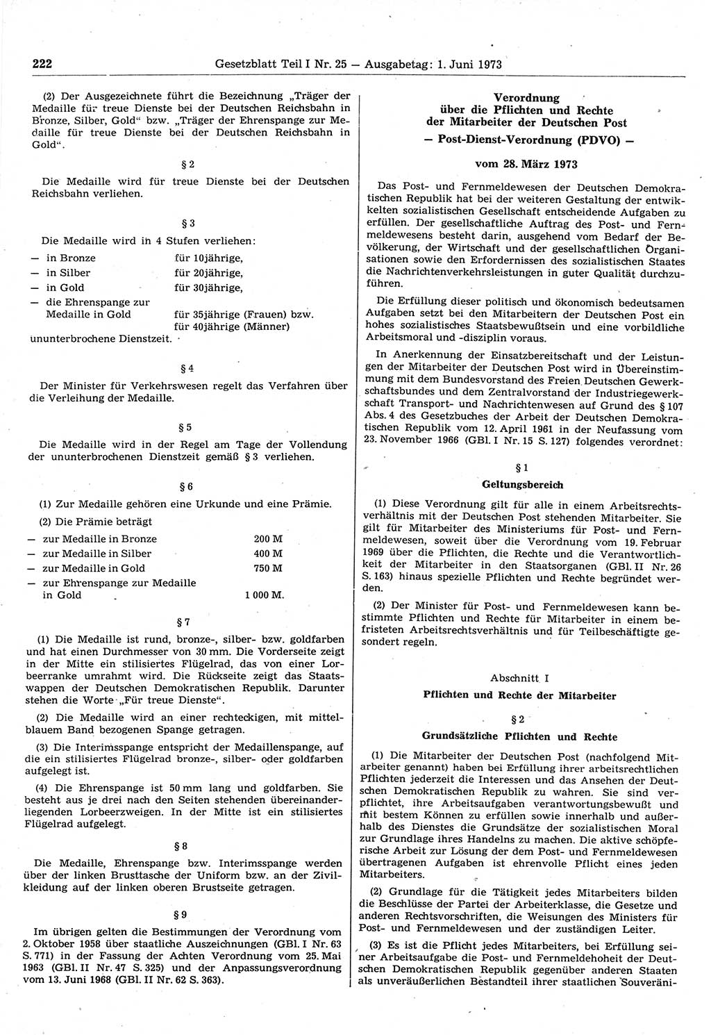 Gesetzblatt (GBl.) der Deutschen Demokratischen Republik (DDR) Teil Ⅰ 1973, Seite 222 (GBl. DDR Ⅰ 1973, S. 222)