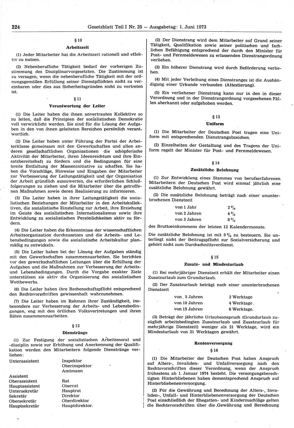 Gesetzblatt (GBl.) der Deutschen Demokratischen Republik (DDR) Teil Ⅰ 1973, Seite 224 (GBl. DDR Ⅰ 1973, S. 224)