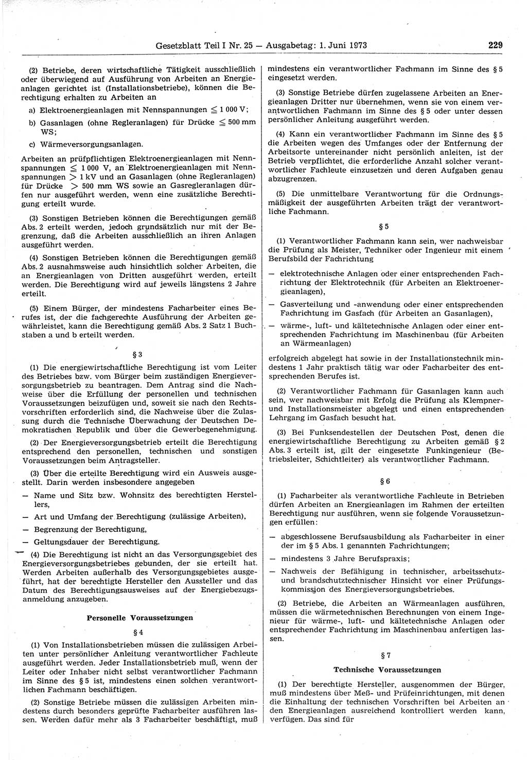 Gesetzblatt (GBl.) der Deutschen Demokratischen Republik (DDR) Teil Ⅰ 1973, Seite 229 (GBl. DDR Ⅰ 1973, S. 229)
