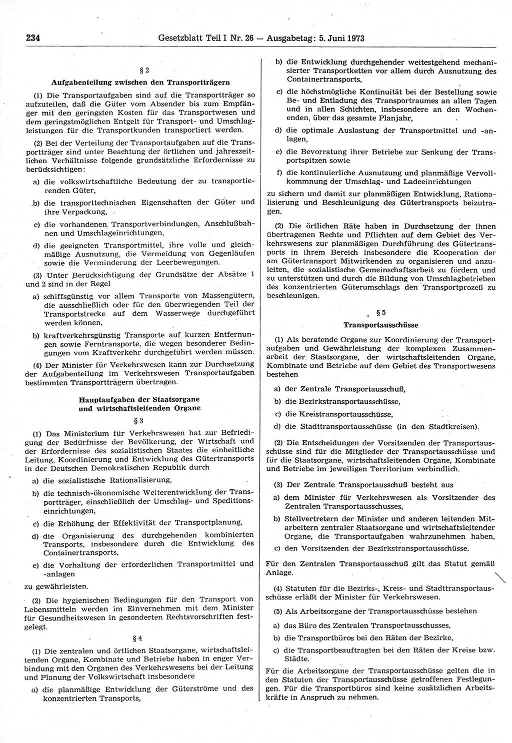 Gesetzblatt (GBl.) der Deutschen Demokratischen Republik (DDR) Teil Ⅰ 1973, Seite 234 (GBl. DDR Ⅰ 1973, S. 234)