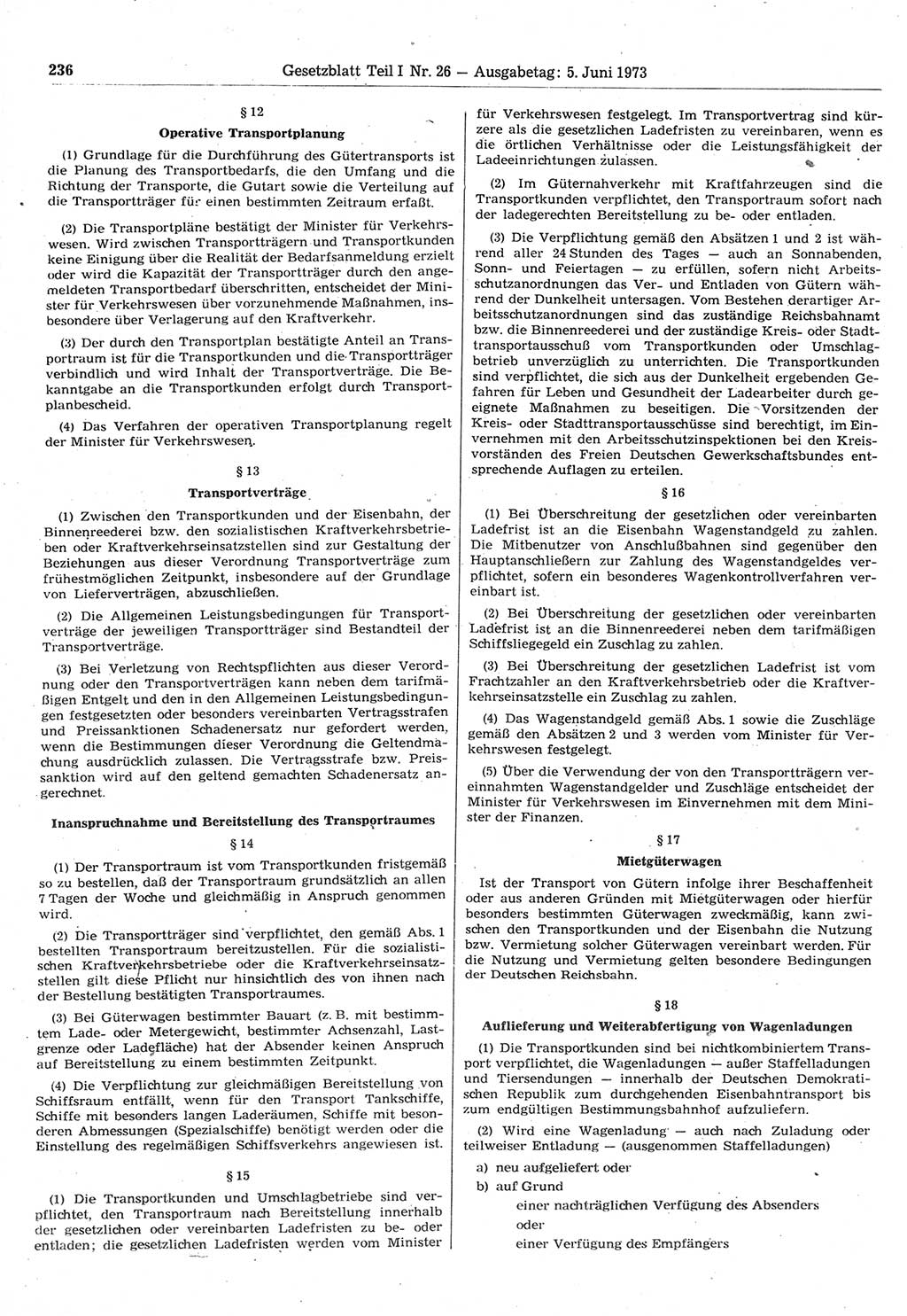 Gesetzblatt (GBl.) der Deutschen Demokratischen Republik (DDR) Teil Ⅰ 1973, Seite 236 (GBl. DDR Ⅰ 1973, S. 236)