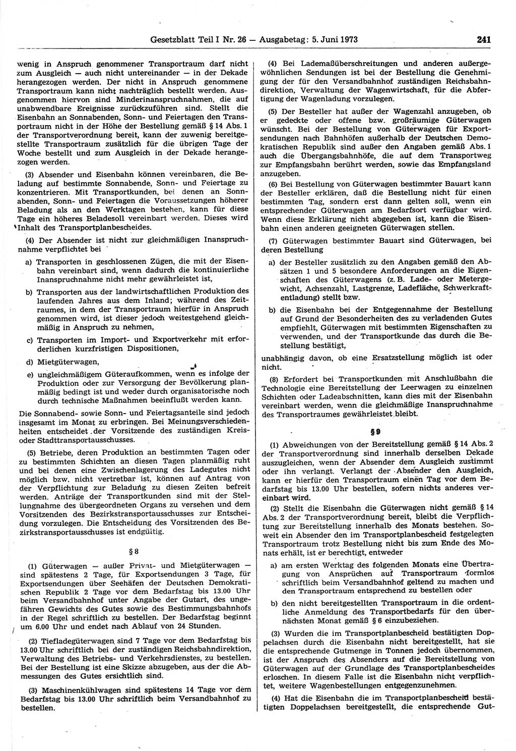 Gesetzblatt (GBl.) der Deutschen Demokratischen Republik (DDR) Teil Ⅰ 1973, Seite 241 (GBl. DDR Ⅰ 1973, S. 241)
