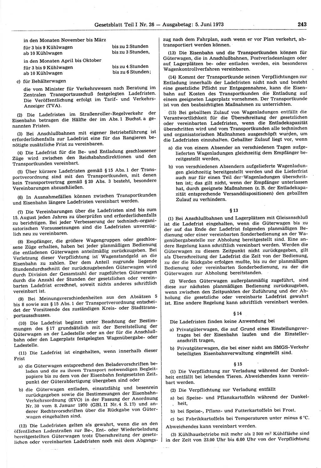 Gesetzblatt (GBl.) der Deutschen Demokratischen Republik (DDR) Teil Ⅰ 1973, Seite 243 (GBl. DDR Ⅰ 1973, S. 243)