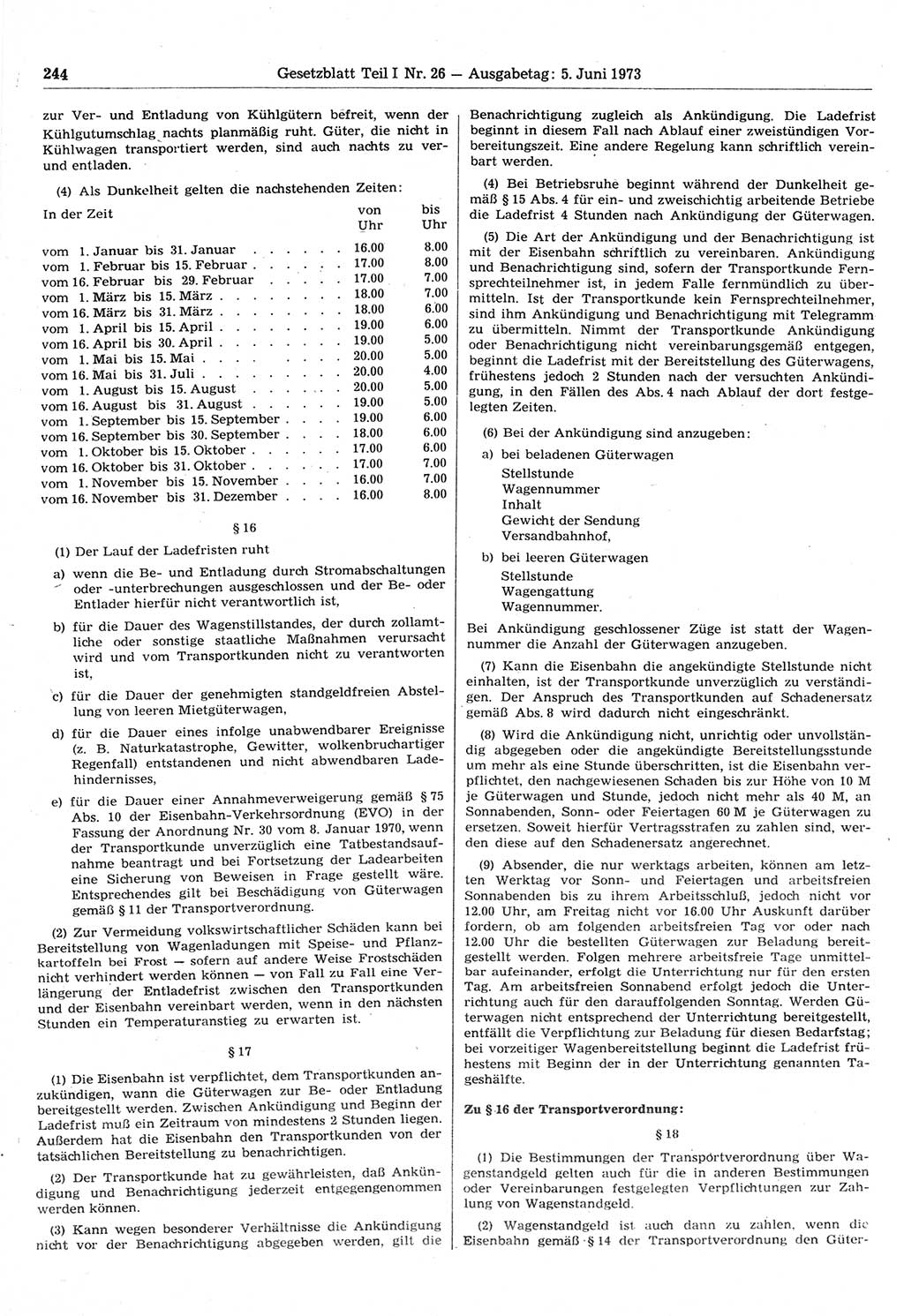Gesetzblatt (GBl.) der Deutschen Demokratischen Republik (DDR) Teil Ⅰ 1973, Seite 244 (GBl. DDR Ⅰ 1973, S. 244)