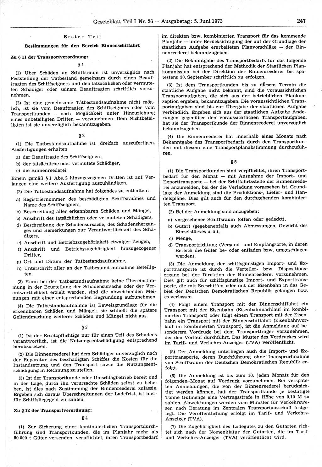 Gesetzblatt (GBl.) der Deutschen Demokratischen Republik (DDR) Teil Ⅰ 1973, Seite 247 (GBl. DDR Ⅰ 1973, S. 247)