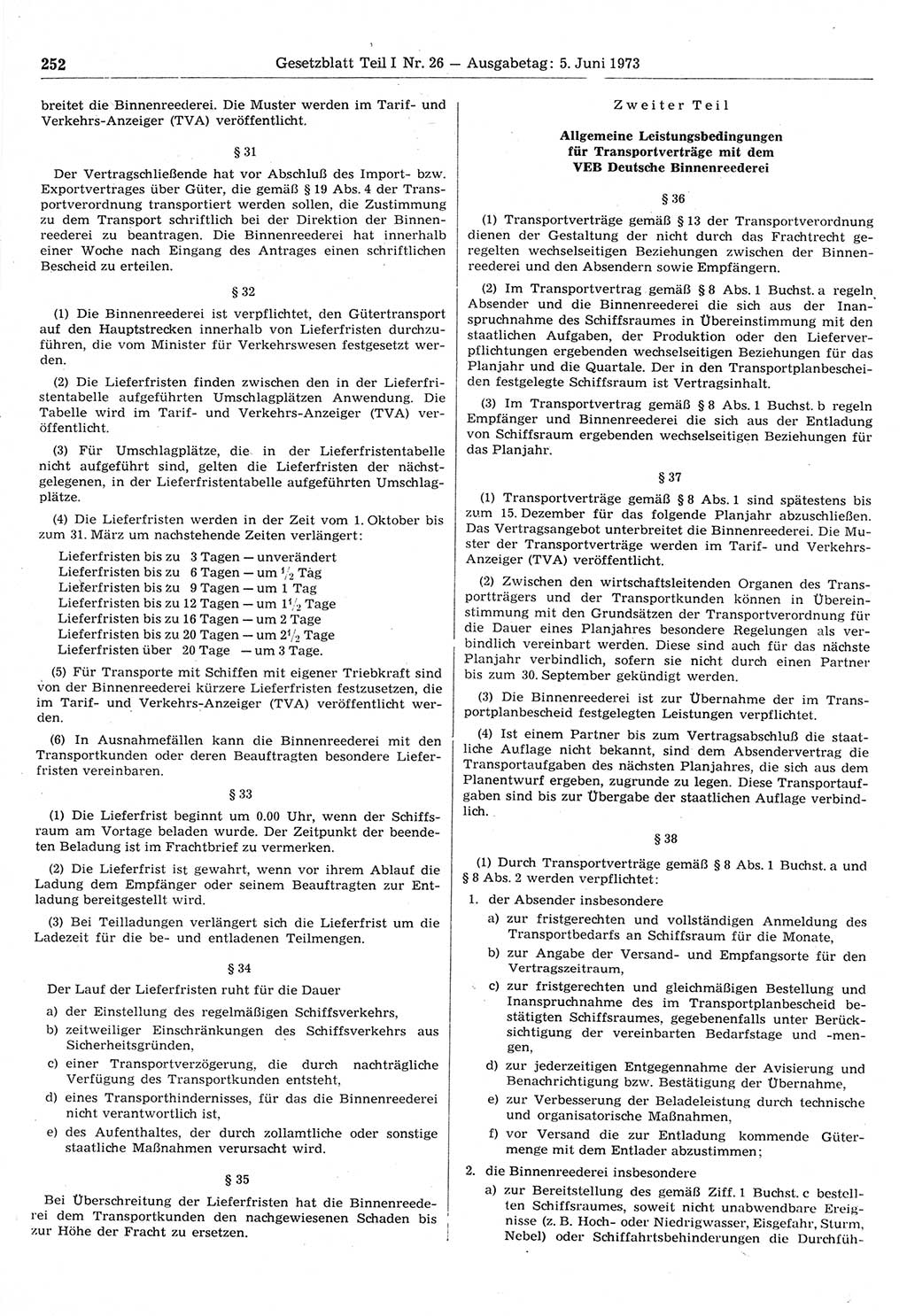 Gesetzblatt (GBl.) der Deutschen Demokratischen Republik (DDR) Teil Ⅰ 1973, Seite 252 (GBl. DDR Ⅰ 1973, S. 252)