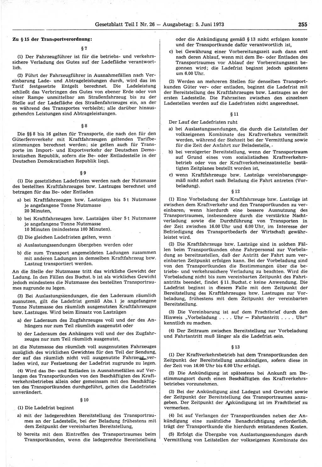Gesetzblatt (GBl.) der Deutschen Demokratischen Republik (DDR) Teil Ⅰ 1973, Seite 255 (GBl. DDR Ⅰ 1973, S. 255)
