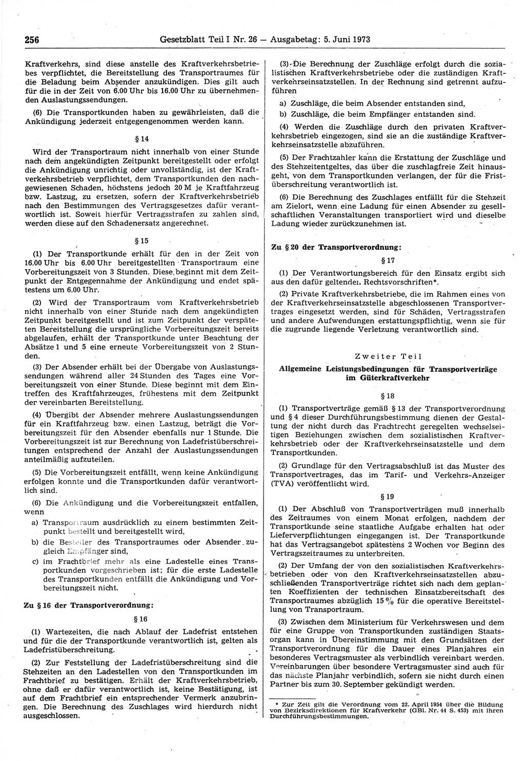 Gesetzblatt (GBl.) der Deutschen Demokratischen Republik (DDR) Teil Ⅰ 1973, Seite 256 (GBl. DDR Ⅰ 1973, S. 256)