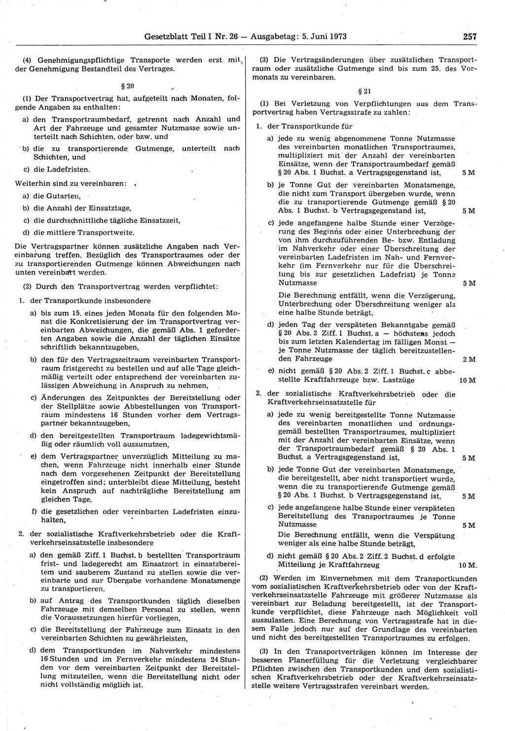 Gesetzblatt (GBl.) der Deutschen Demokratischen Republik (DDR) Teil Ⅰ 1973, Seite 257 (GBl. DDR Ⅰ 1973, S. 257)
