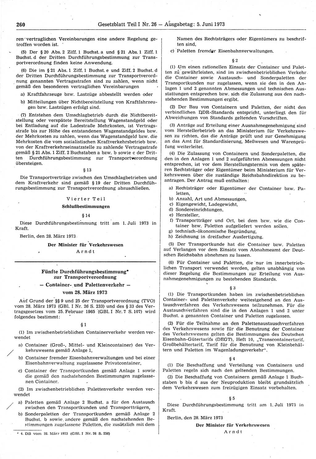 Gesetzblatt (GBl.) der Deutschen Demokratischen Republik (DDR) Teil Ⅰ 1973, Seite 260 (GBl. DDR Ⅰ 1973, S. 260)