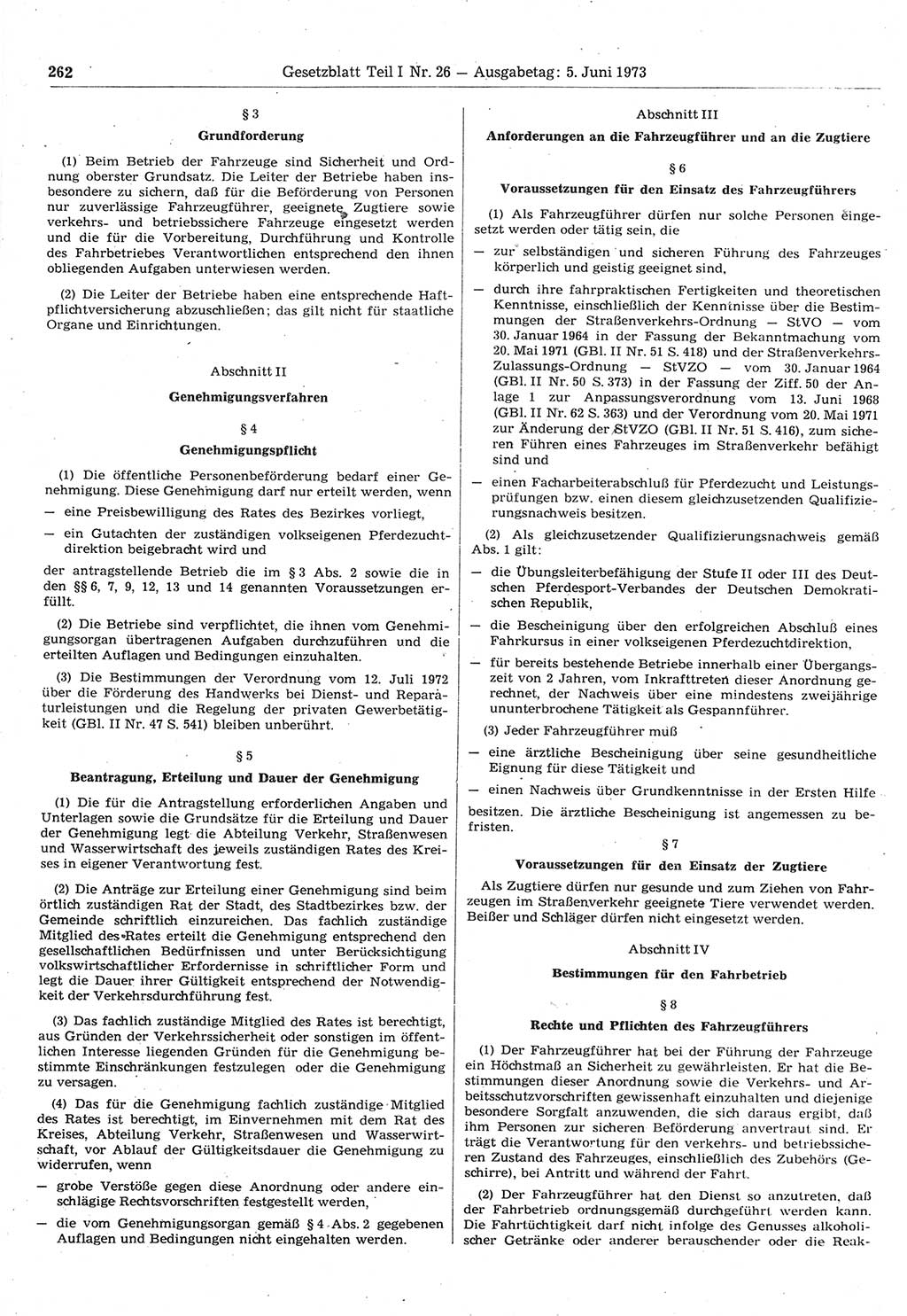 Gesetzblatt (GBl.) der Deutschen Demokratischen Republik (DDR) Teil Ⅰ 1973, Seite 262 (GBl. DDR Ⅰ 1973, S. 262)