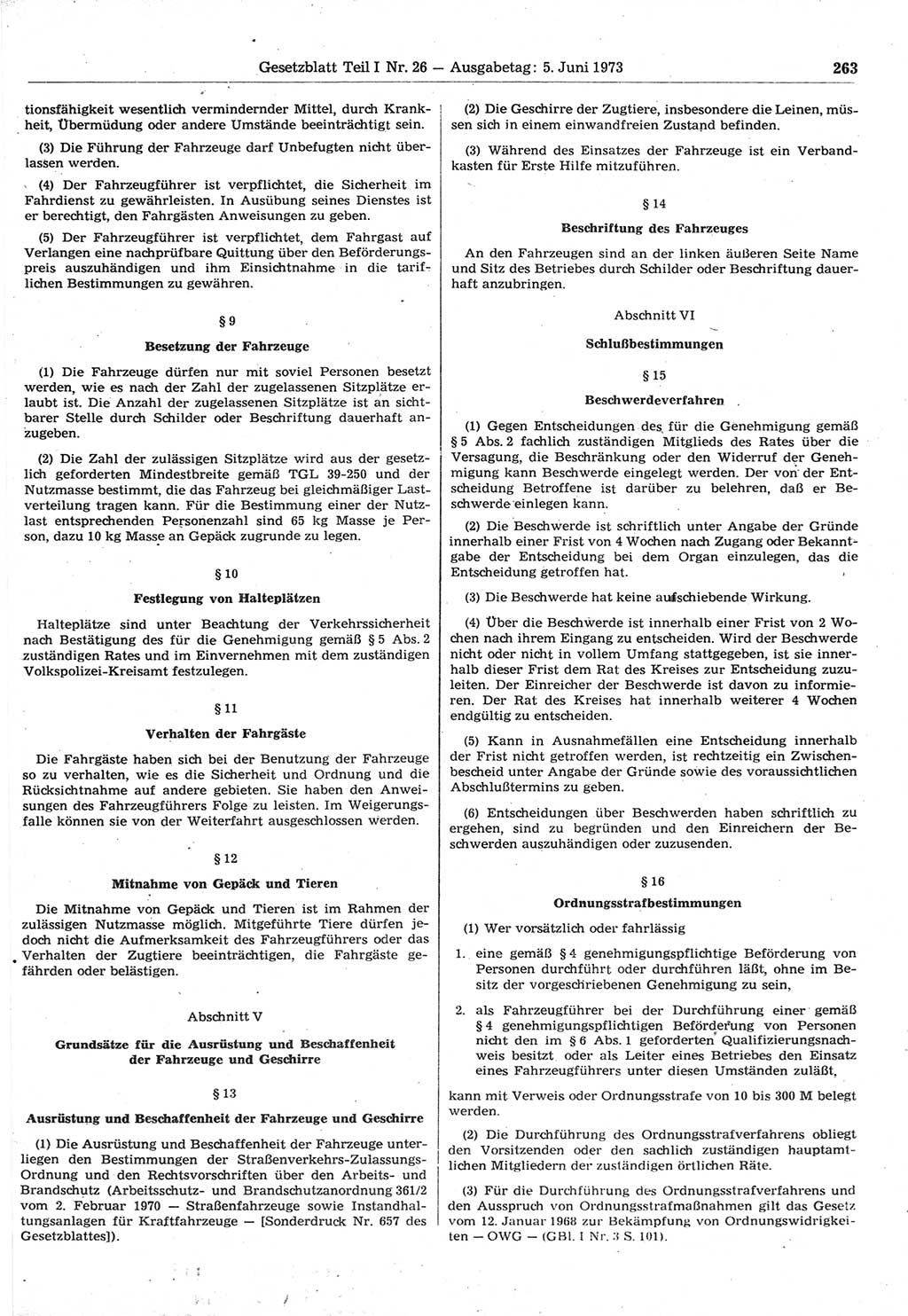 Gesetzblatt (GBl.) der Deutschen Demokratischen Republik (DDR) Teil Ⅰ 1973, Seite 263 (GBl. DDR Ⅰ 1973, S. 263)