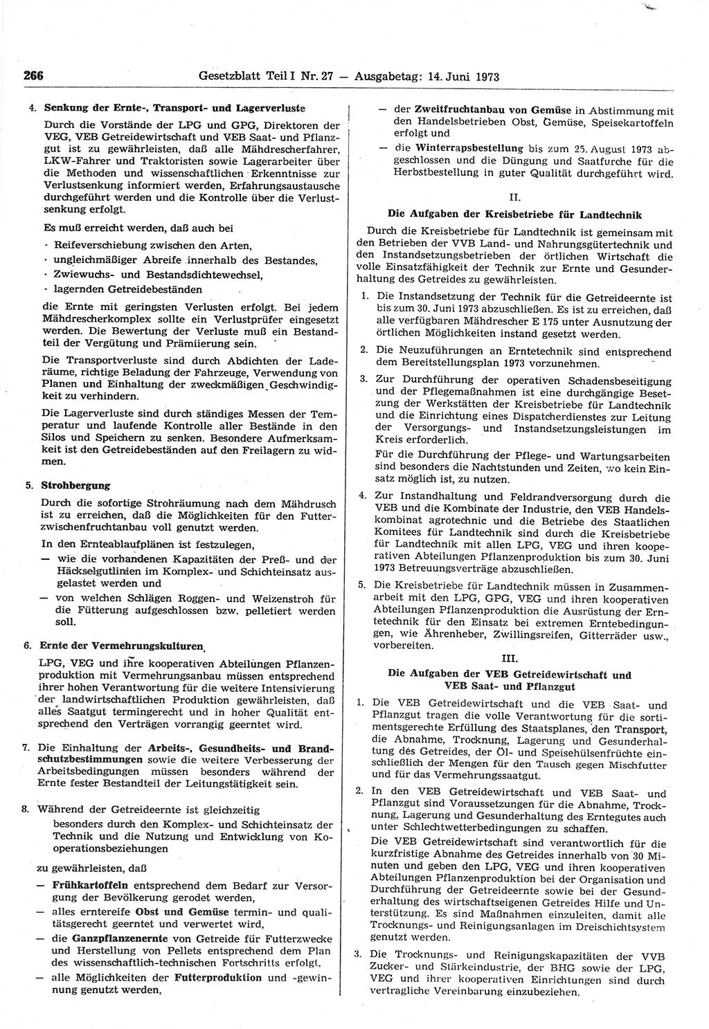 Gesetzblatt (GBl.) der Deutschen Demokratischen Republik (DDR) Teil Ⅰ 1973, Seite 266 (GBl. DDR Ⅰ 1973, S. 266)