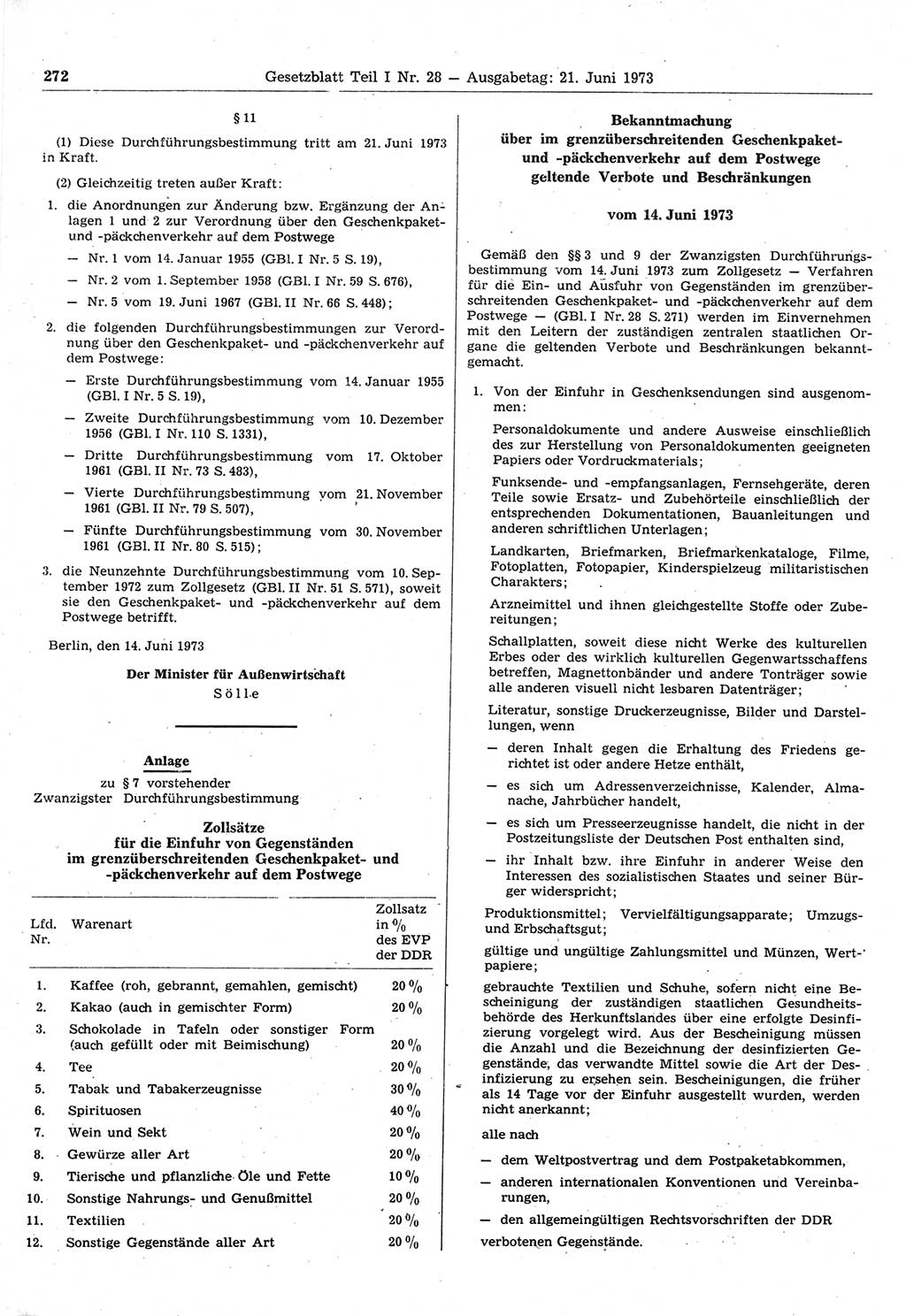 Gesetzblatt (GBl.) der Deutschen Demokratischen Republik (DDR) Teil Ⅰ 1973, Seite 272 (GBl. DDR Ⅰ 1973, S. 272)