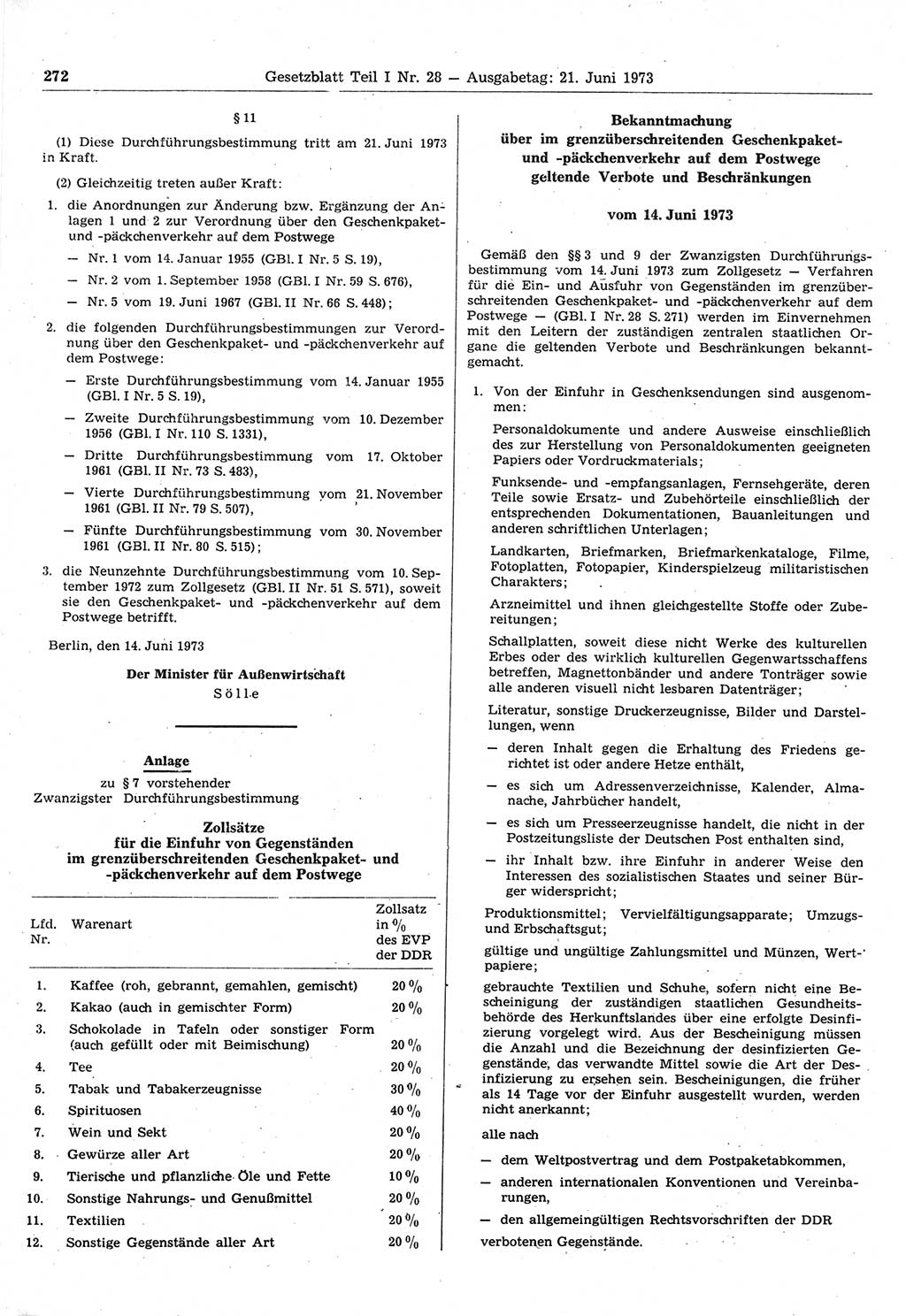 Gesetzblatt (GBl.) der Deutschen Demokratischen Republik (DDR) Teil Ⅰ 1973, Seite 272 (GBl. DDR Ⅰ 1973, S. 272)