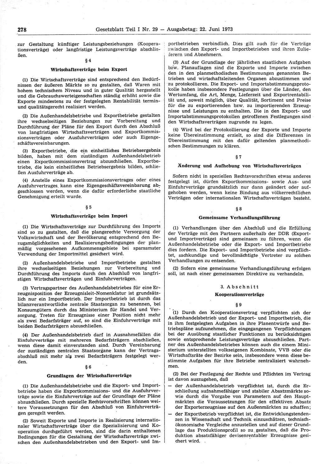 Gesetzblatt (GBl.) der Deutschen Demokratischen Republik (DDR) Teil Ⅰ 1973, Seite 278 (GBl. DDR Ⅰ 1973, S. 278)