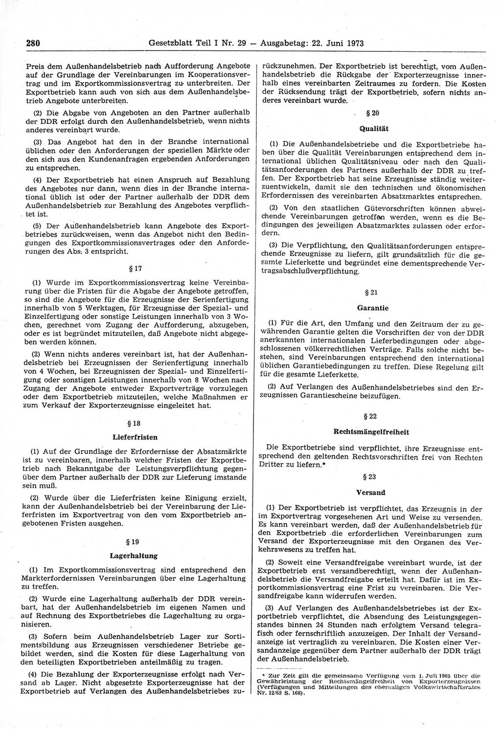 Gesetzblatt (GBl.) der Deutschen Demokratischen Republik (DDR) Teil Ⅰ 1973, Seite 280 (GBl. DDR Ⅰ 1973, S. 280)