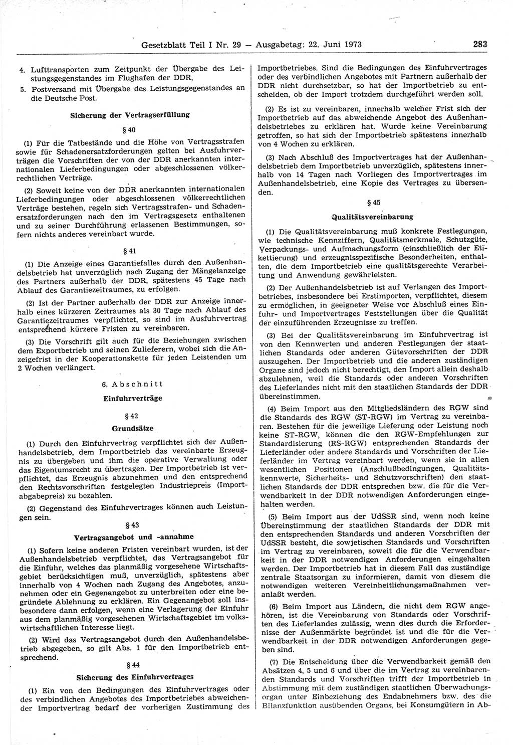 Gesetzblatt (GBl.) der Deutschen Demokratischen Republik (DDR) Teil Ⅰ 1973, Seite 283 (GBl. DDR Ⅰ 1973, S. 283)
