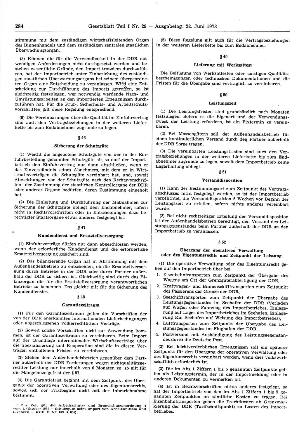 Gesetzblatt (GBl.) der Deutschen Demokratischen Republik (DDR) Teil Ⅰ 1973, Seite 284 (GBl. DDR Ⅰ 1973, S. 284)