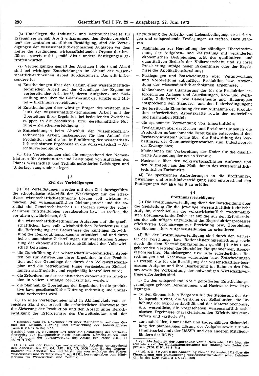 Gesetzblatt (GBl.) der Deutschen Demokratischen Republik (DDR) Teil Ⅰ 1973, Seite 290 (GBl. DDR Ⅰ 1973, S. 290)