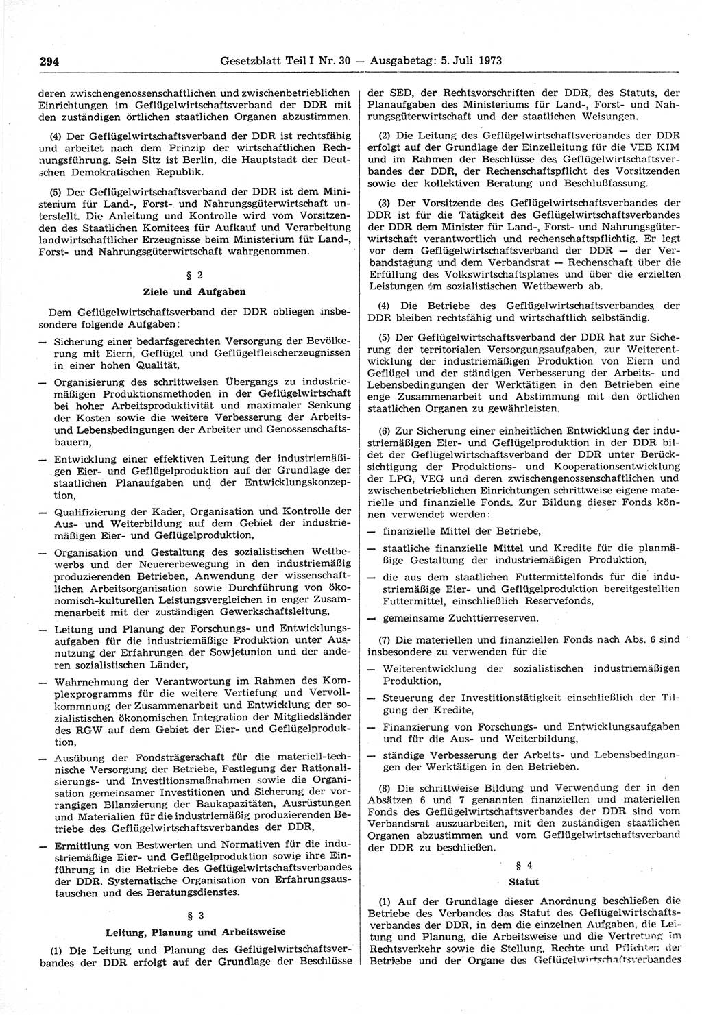 Gesetzblatt (GBl.) der Deutschen Demokratischen Republik (DDR) Teil Ⅰ 1973, Seite 294 (GBl. DDR Ⅰ 1973, S. 294)