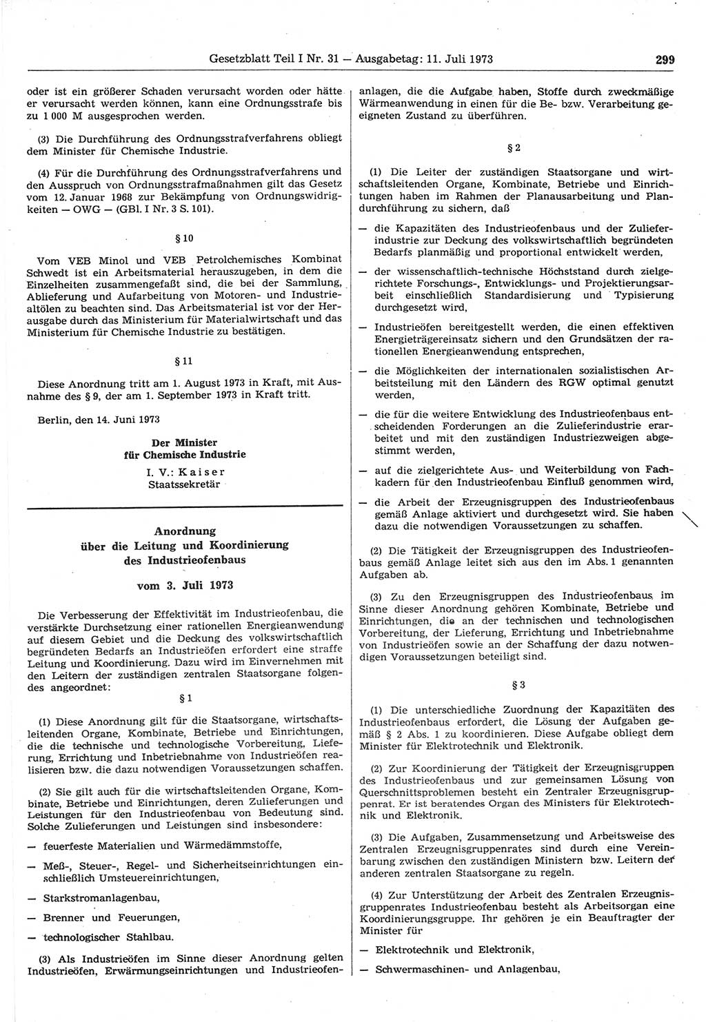 Gesetzblatt (GBl.) der Deutschen Demokratischen Republik (DDR) Teil Ⅰ 1973, Seite 299 (GBl. DDR Ⅰ 1973, S. 299)