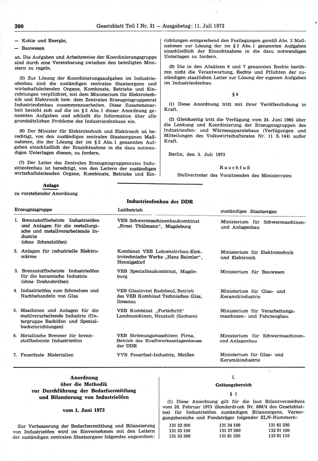 Gesetzblatt (GBl.) der Deutschen Demokratischen Republik (DDR) Teil Ⅰ 1973, Seite 300 (GBl. DDR Ⅰ 1973, S. 300)