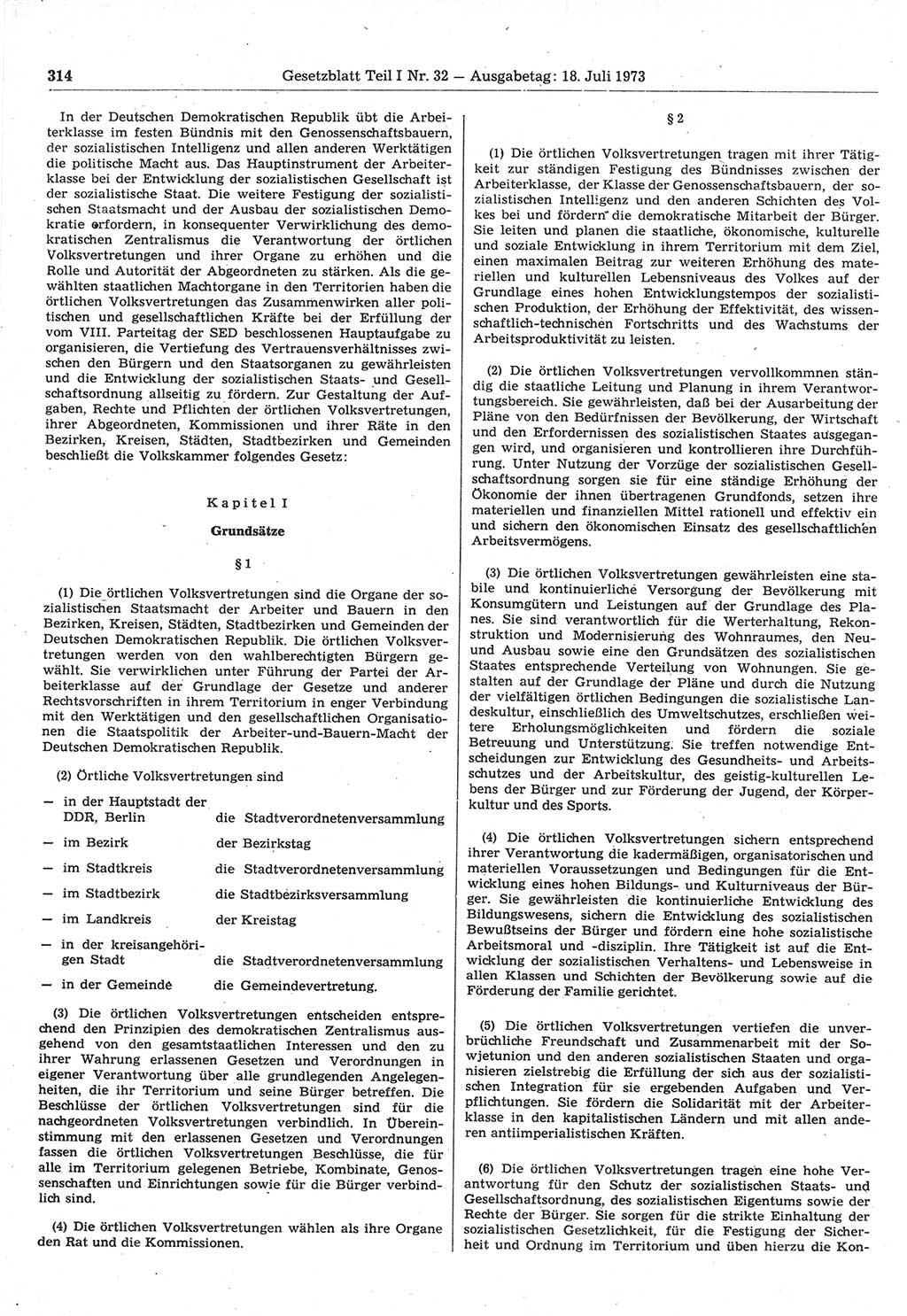 Gesetzblatt (GBl.) der Deutschen Demokratischen Republik (DDR) Teil Ⅰ 1973, Seite 314 (GBl. DDR Ⅰ 1973, S. 314)