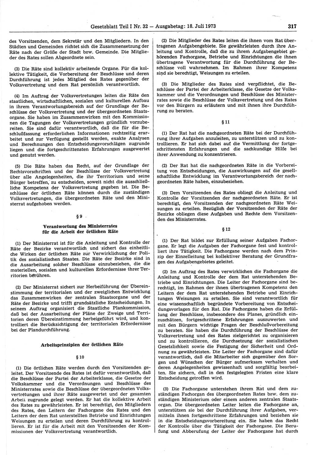 Gesetzblatt (GBl.) der Deutschen Demokratischen Republik (DDR) Teil Ⅰ 1973, Seite 317 (GBl. DDR Ⅰ 1973, S. 317)