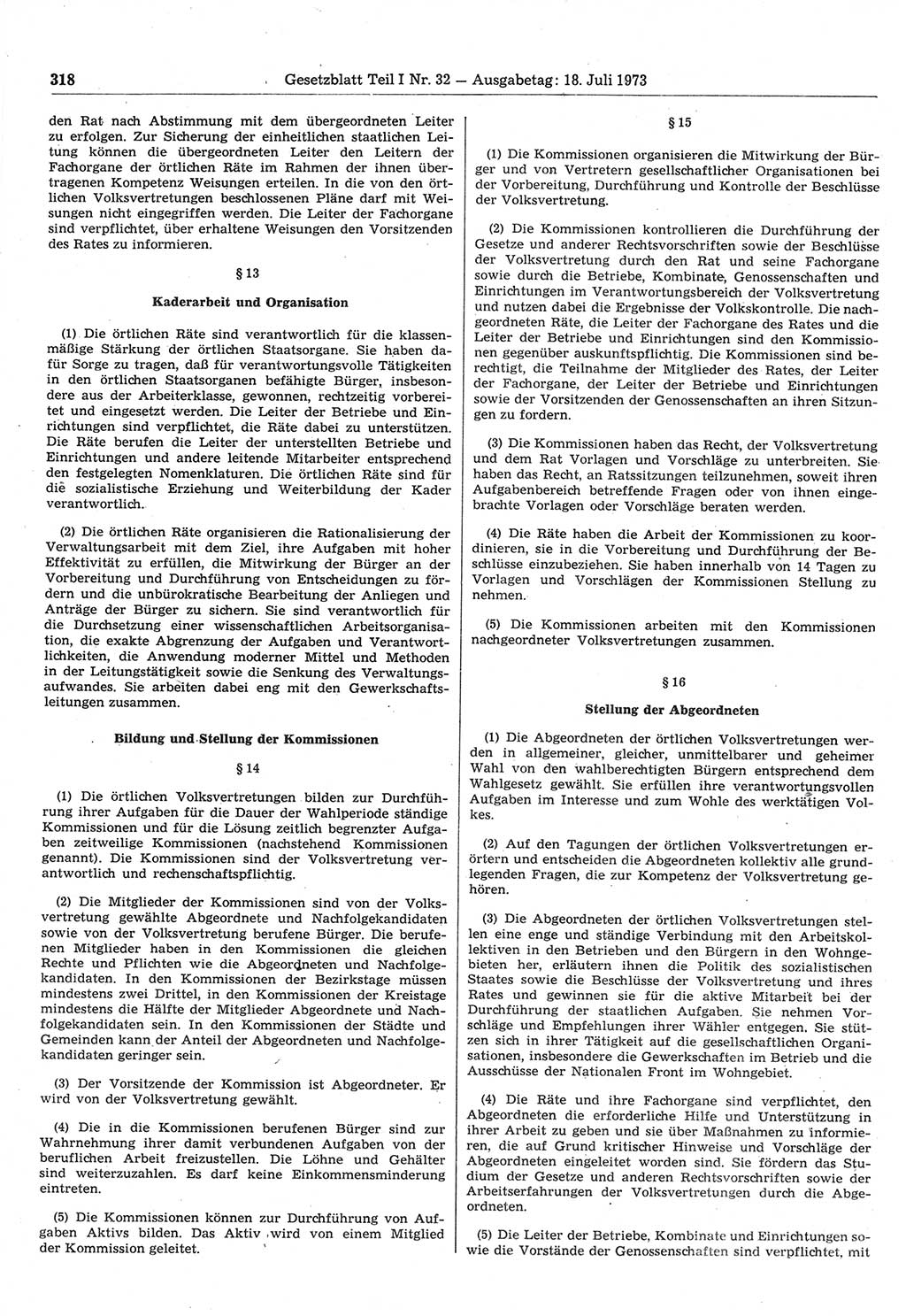 Gesetzblatt (GBl.) der Deutschen Demokratischen Republik (DDR) Teil Ⅰ 1973, Seite 318 (GBl. DDR Ⅰ 1973, S. 318)