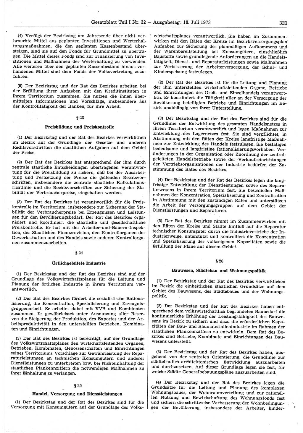 Gesetzblatt (GBl.) der Deutschen Demokratischen Republik (DDR) Teil Ⅰ 1973, Seite 321 (GBl. DDR Ⅰ 1973, S. 321)