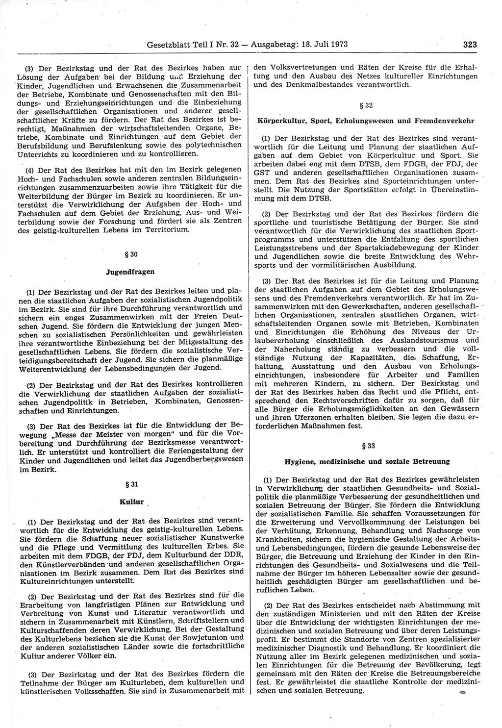 Gesetzblatt (GBl.) der Deutschen Demokratischen Republik (DDR) Teil Ⅰ 1973, Seite 323 (GBl. DDR Ⅰ 1973, S. 323)