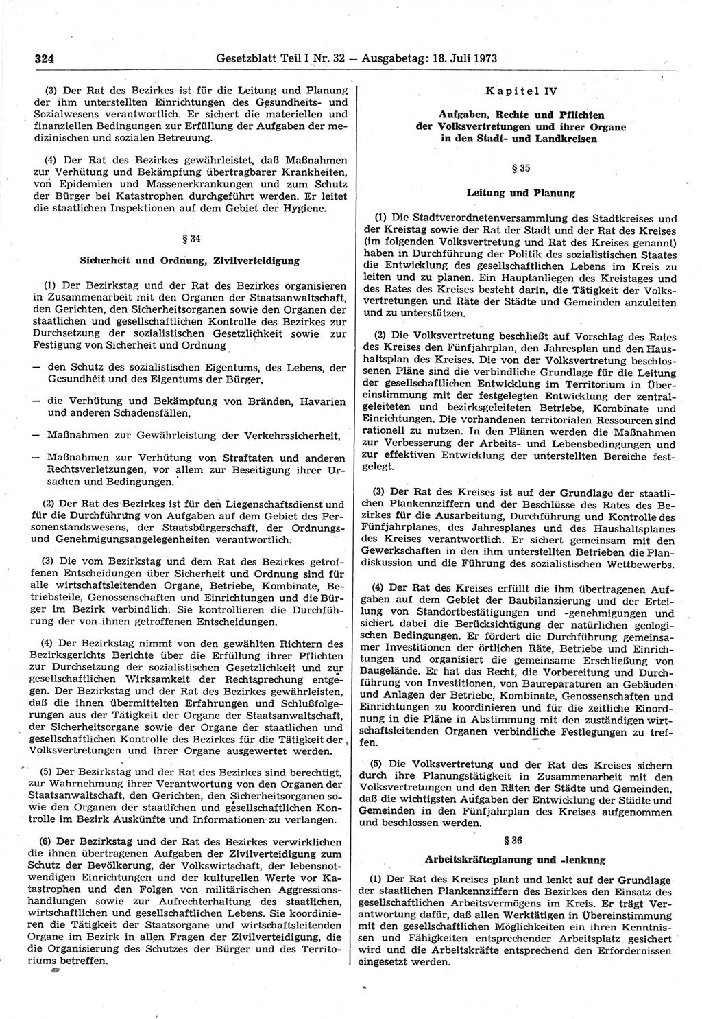 Gesetzblatt (GBl.) der Deutschen Demokratischen Republik (DDR) Teil Ⅰ 1973, Seite 324 (GBl. DDR Ⅰ 1973, S. 324)