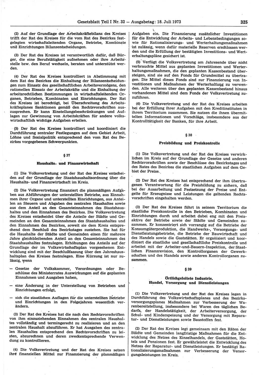 Gesetzblatt (GBl.) der Deutschen Demokratischen Republik (DDR) Teil Ⅰ 1973, Seite 325 (GBl. DDR Ⅰ 1973, S. 325)